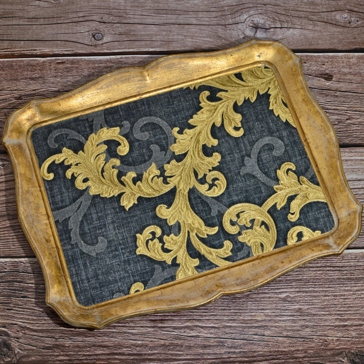 Florentine Carved Versace Fabric Tray, Made in Italy