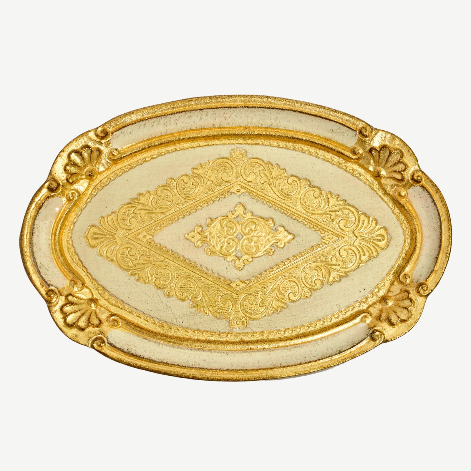 Florentine carved wood oval mini tray in various colors, made in Italy, featuring intricate carved floral patterns.