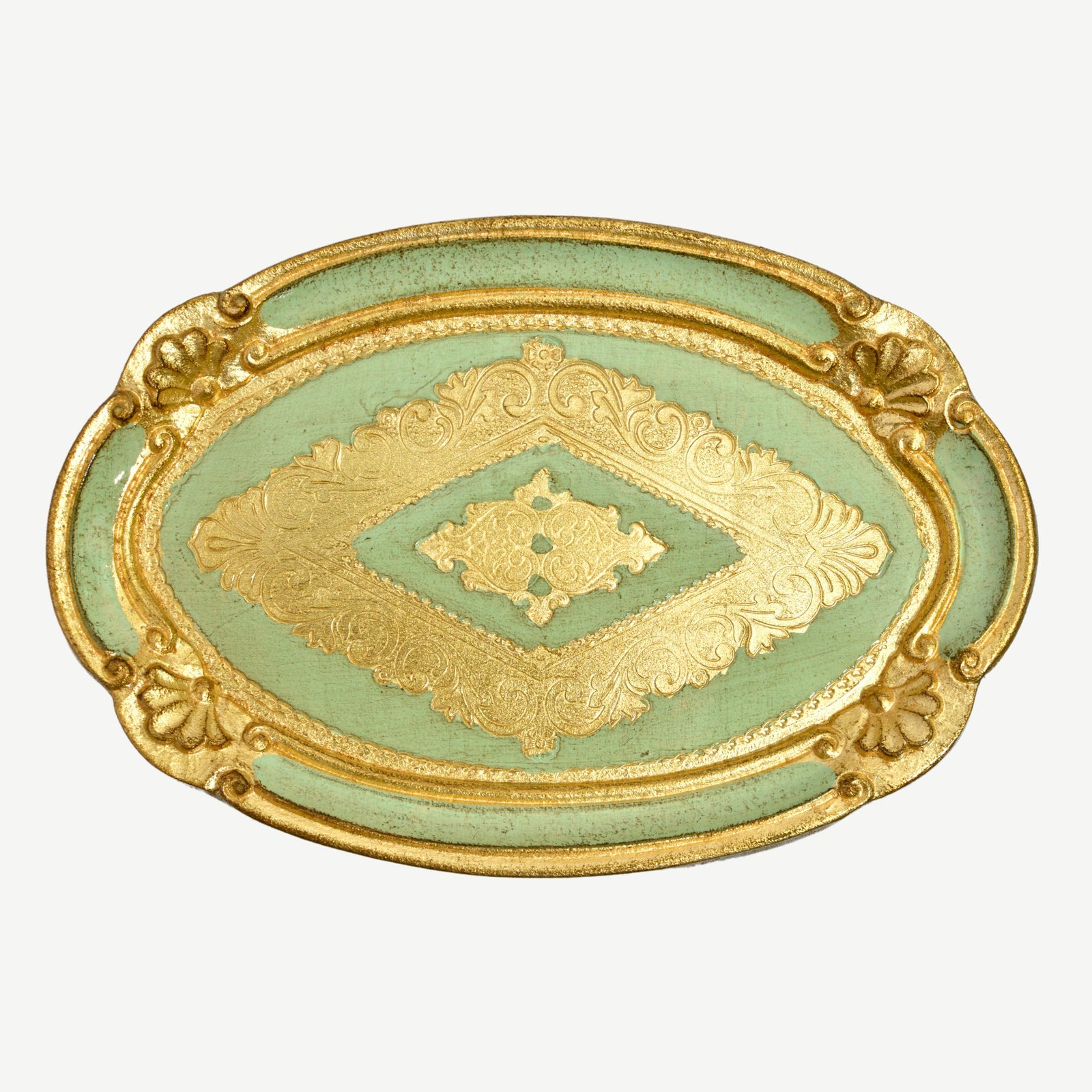 Florentine carved wood oval mini tray in various colors, made in Italy, featuring intricate carved floral patterns.