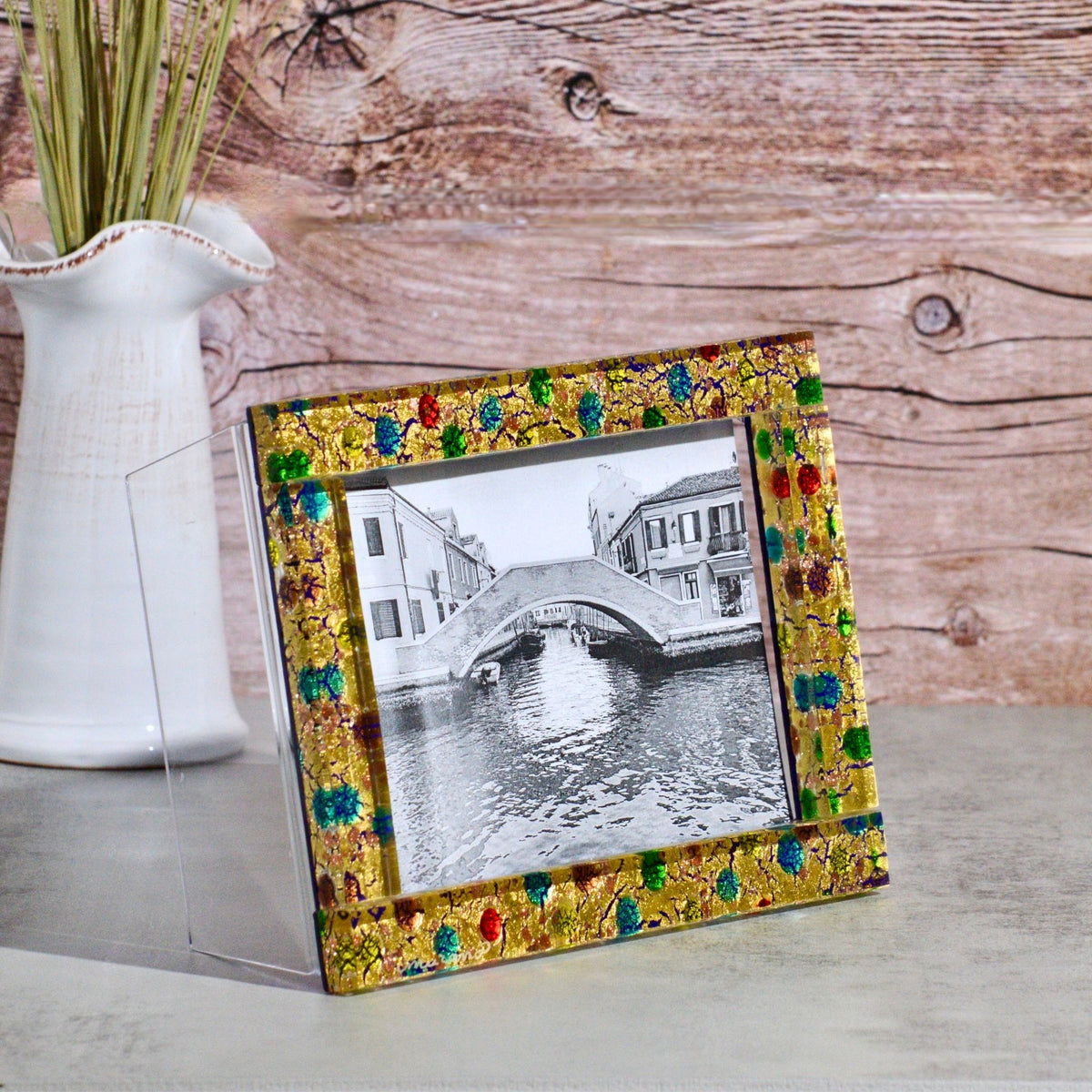 Gold &amp; multi dots Murano Glass 5&quot; x 7&quot; Photo Frame, Made in Italy - My Italian Decor