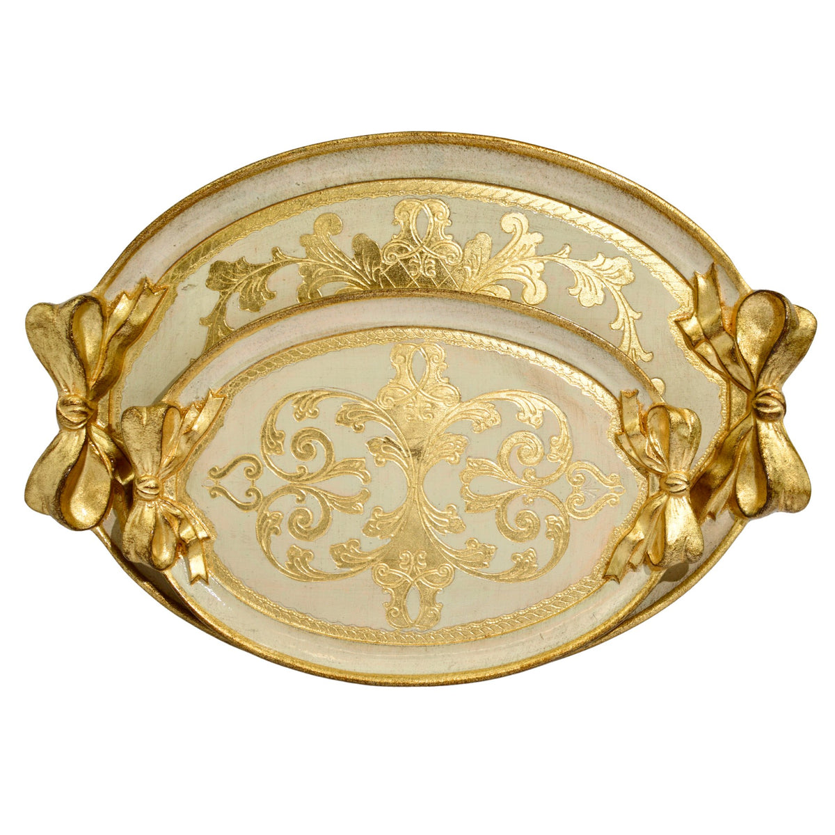 Florentine Carved Oval Bow Tray, Made in Italy