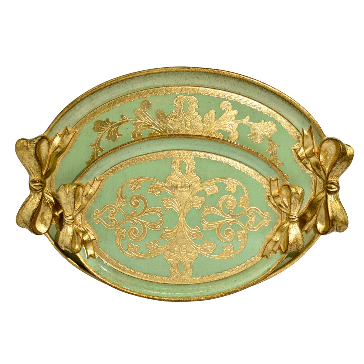 Florentine Carved Oval Bow Tray, Made in Italy