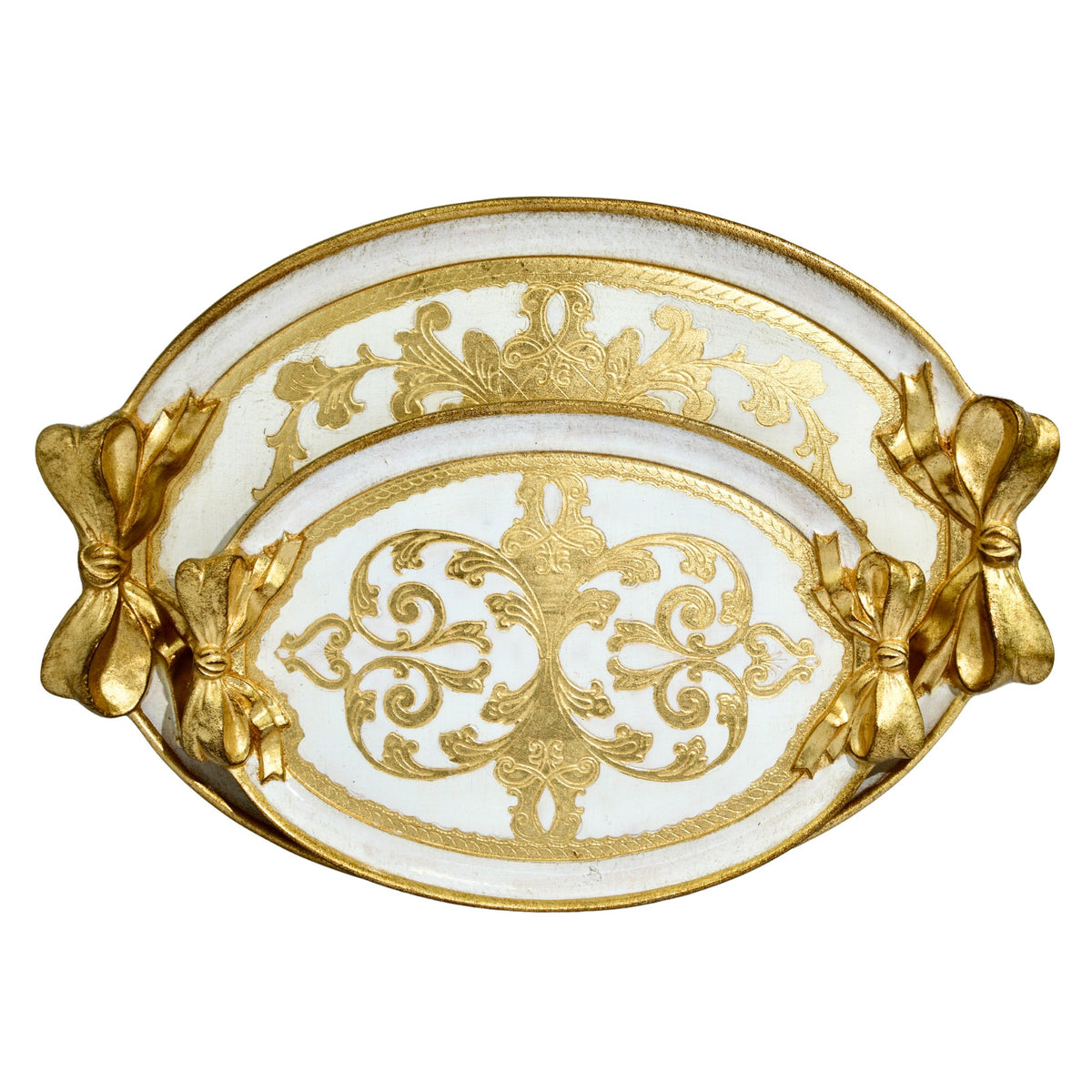 Florentine Carved Oval Bow Tray, Made in Italy