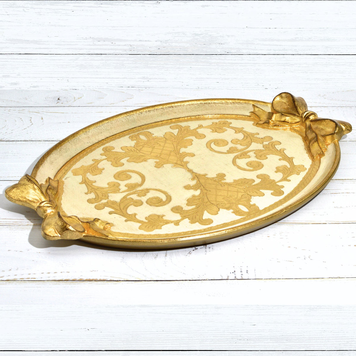 Florentine Carved Oval Bow Tray, Made in Italy