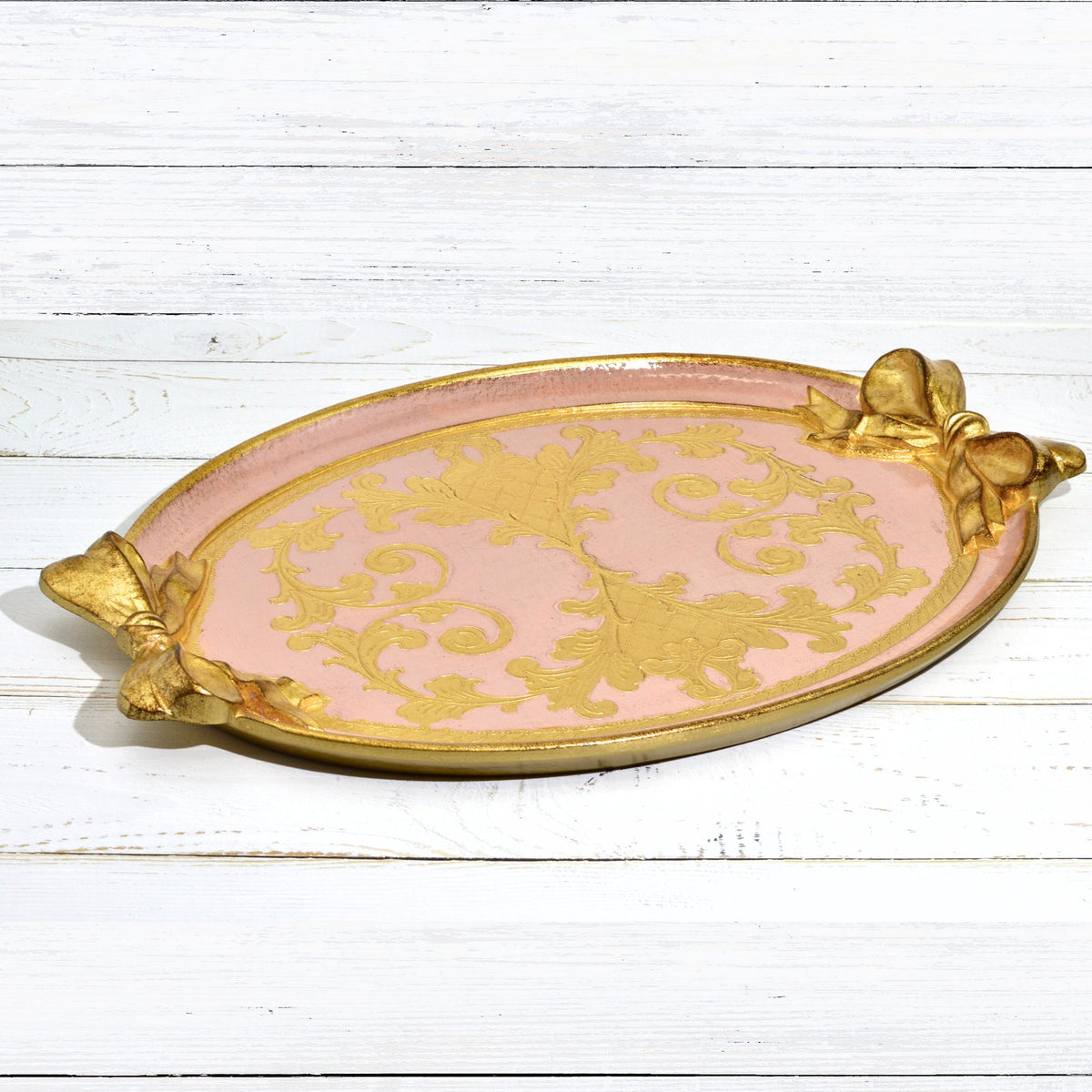 Florentine Carved Oval Bow Tray, Made in Italy