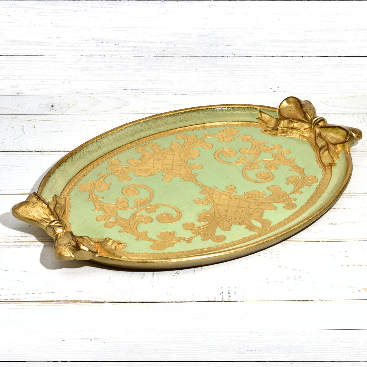 Florentine Carved Oval Bow Tray, Made in Italy