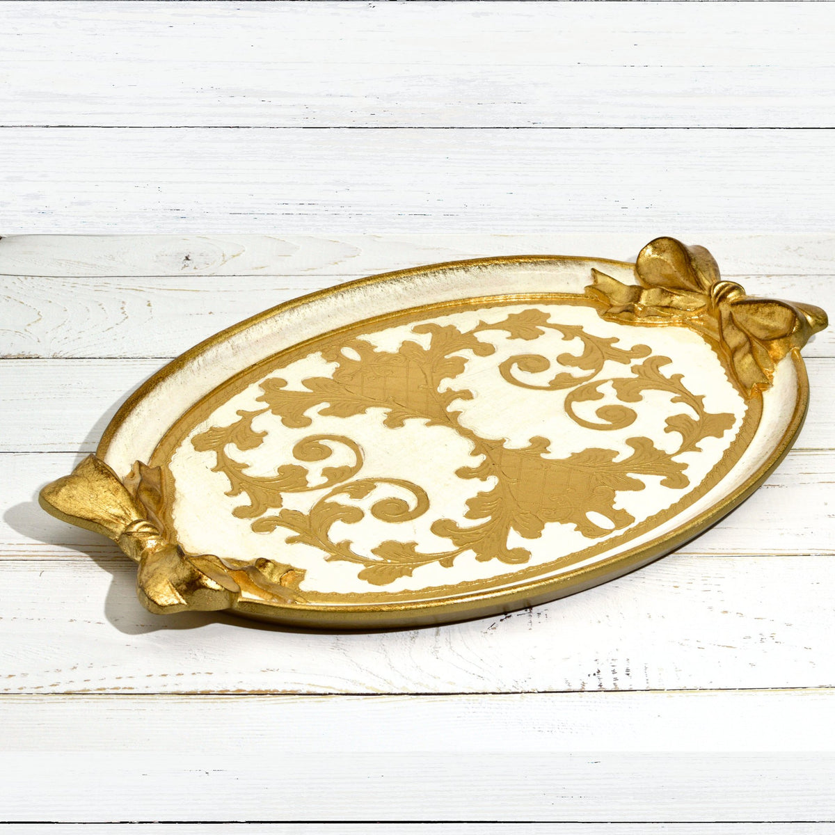 Florentine Carved Oval Bow Tray, Made in Italy