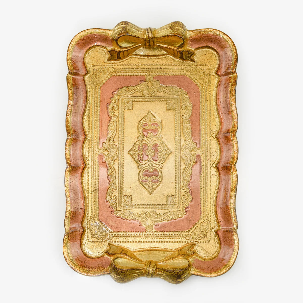 Florentine Carved Gilded Wood Tray with Bow, Made in Italy