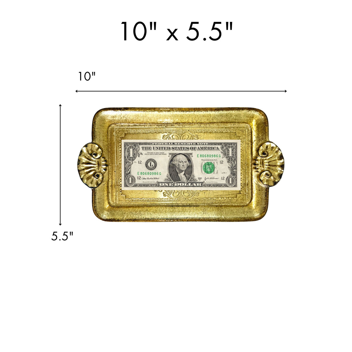 Florentine Carved Wood Rectangle Mini Tray with Shell Handles, Made in Italy