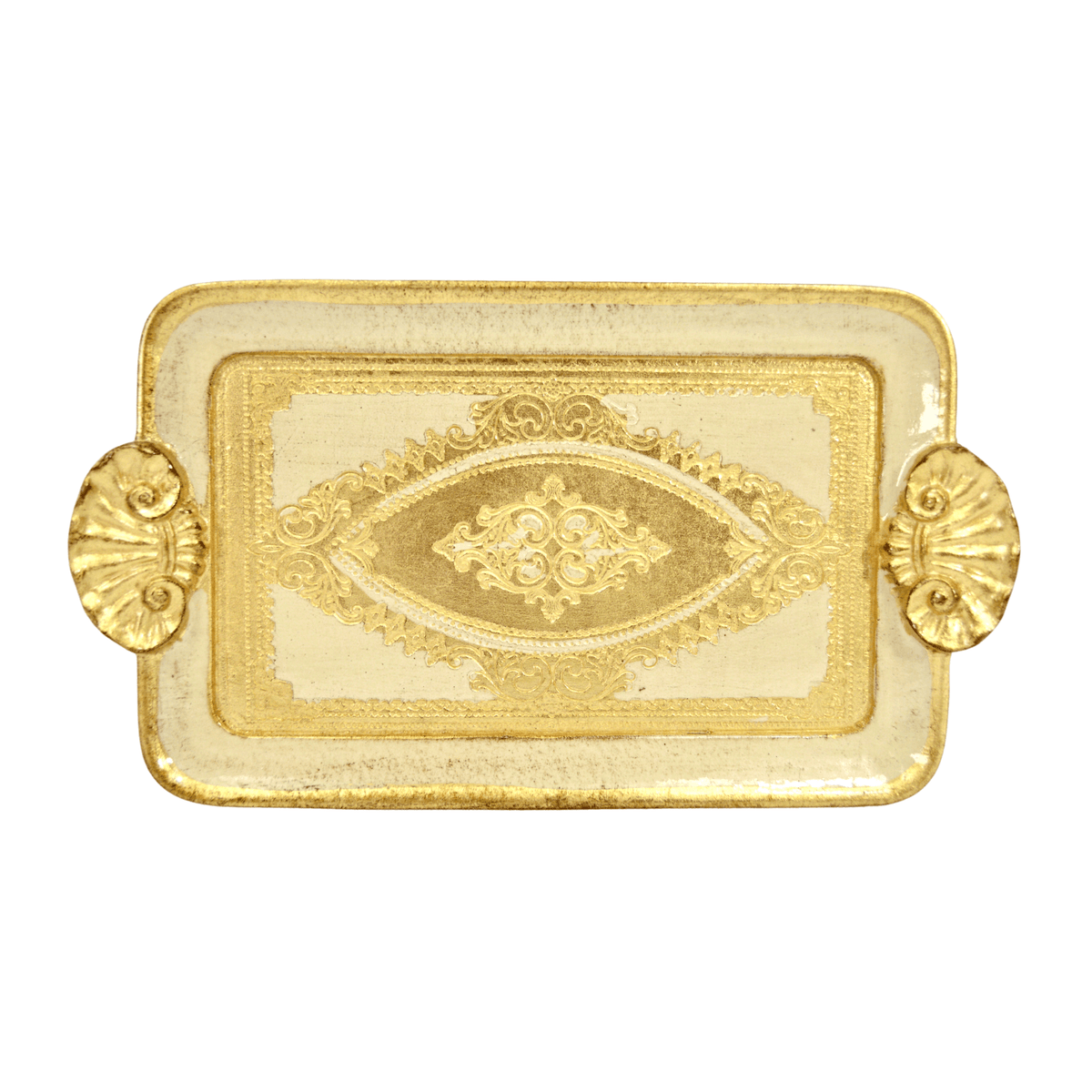 Florentine Carved Wood Rectangle Mini Tray with handles, Made in Italy - My Italian Decor