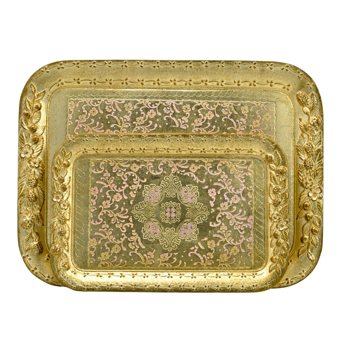 Florentine Wood Rectangle Berry and Botanical Tray, Made in Italy