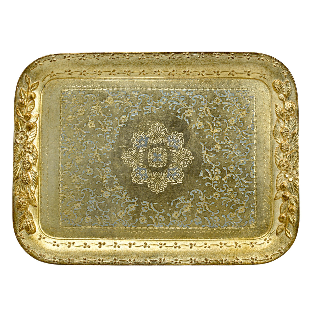 Florentine Wood Rectangle Berry and Botanical Tray, Made in Italy