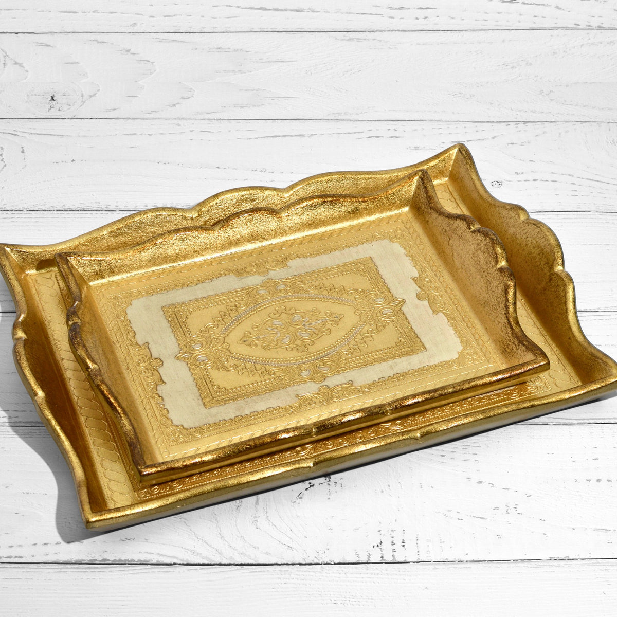 Florentine Carved Deep Sided Rectangle Tray, M or L, Made in Italy