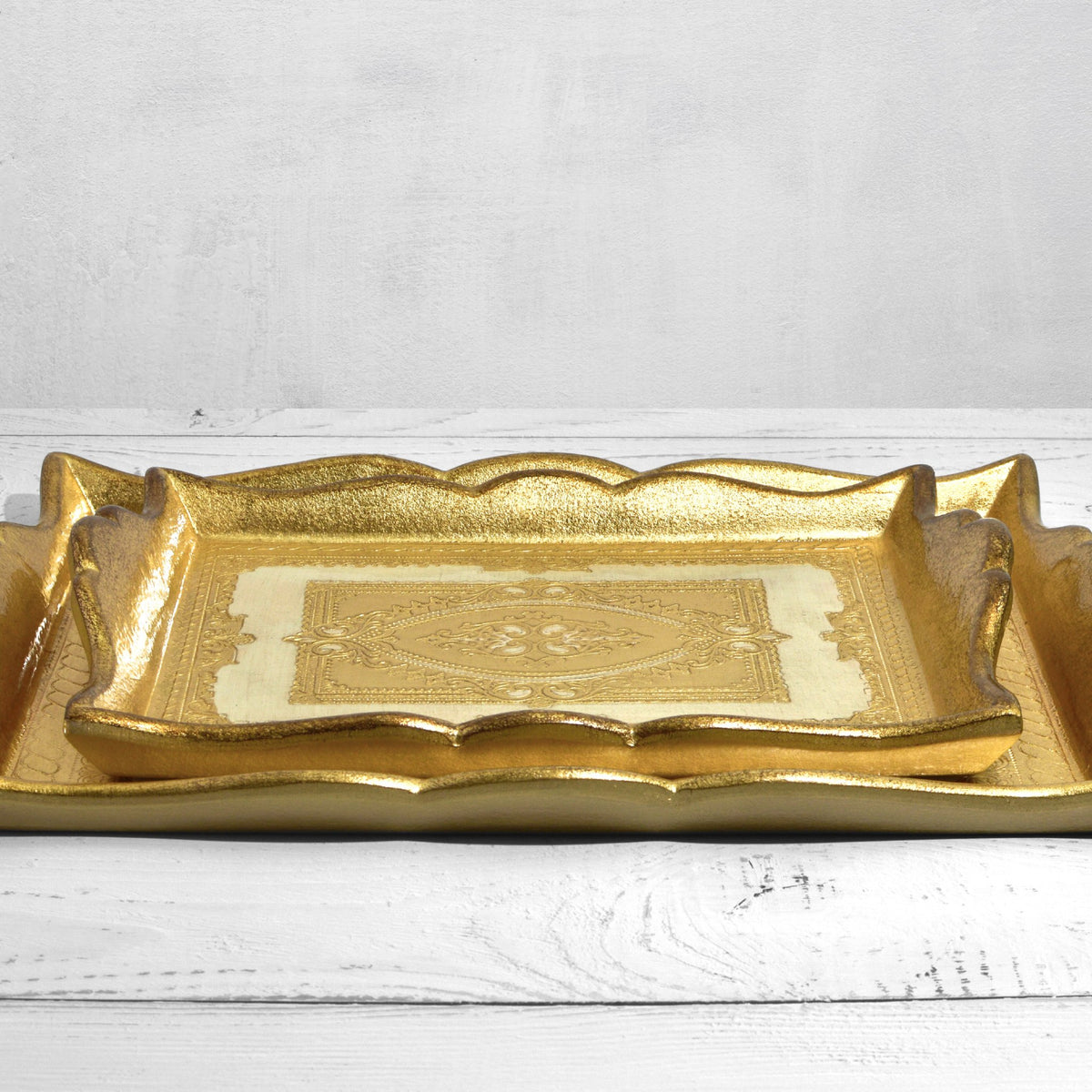 Florentine Carved Deep Sided Rectangle Tray, M or L, Made in Italy