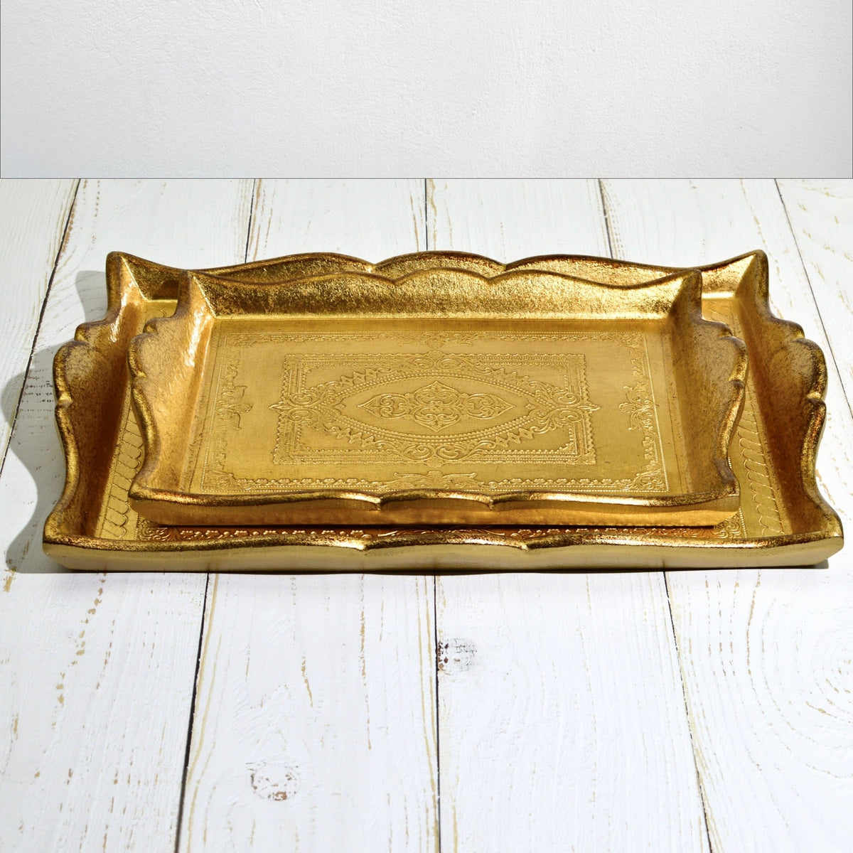 Florentine Carved Deep Sided Rectangle Tray, M or L, Made in Italy