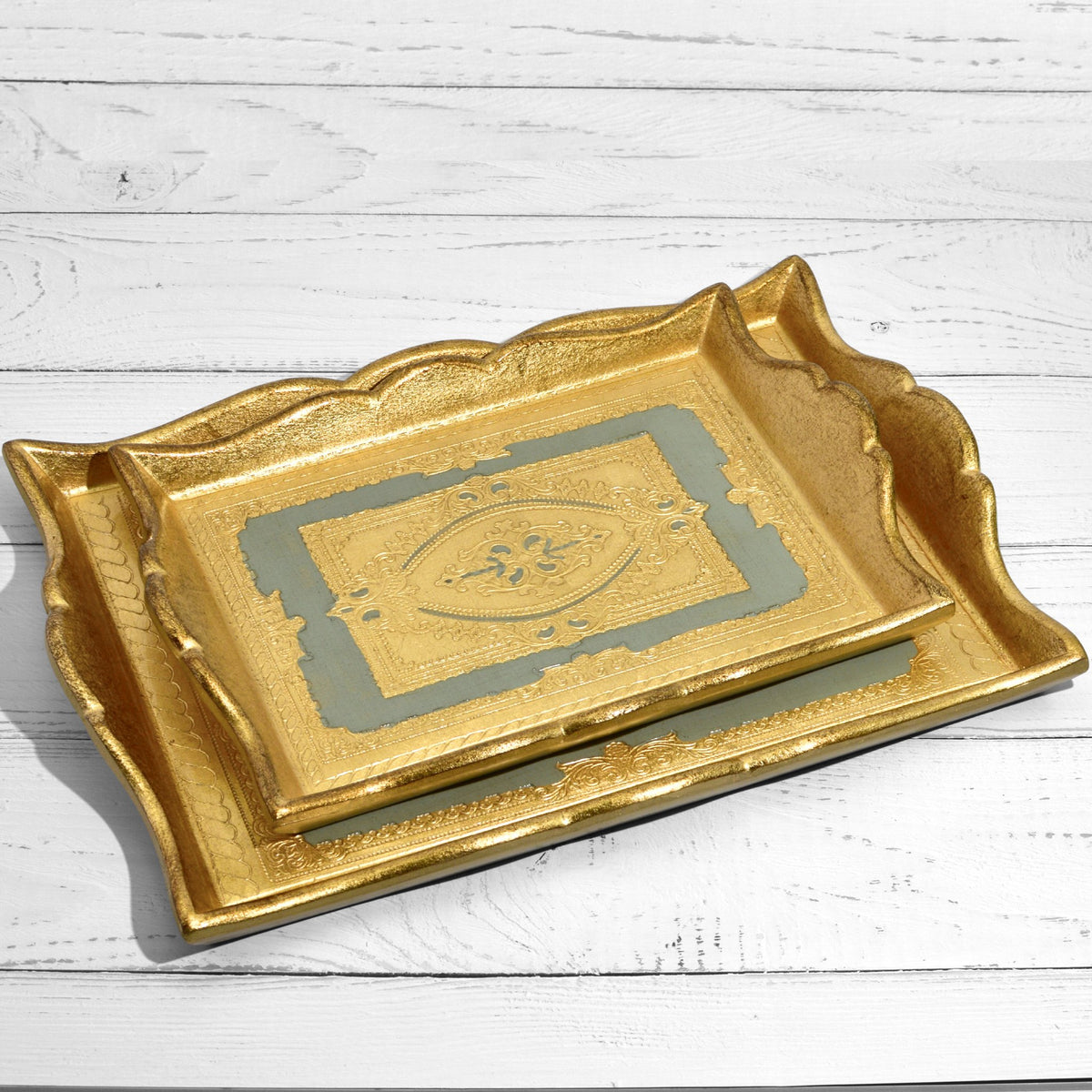 Florentine Carved Deep Sided Rectangle Tray, M or L, Made in Italy