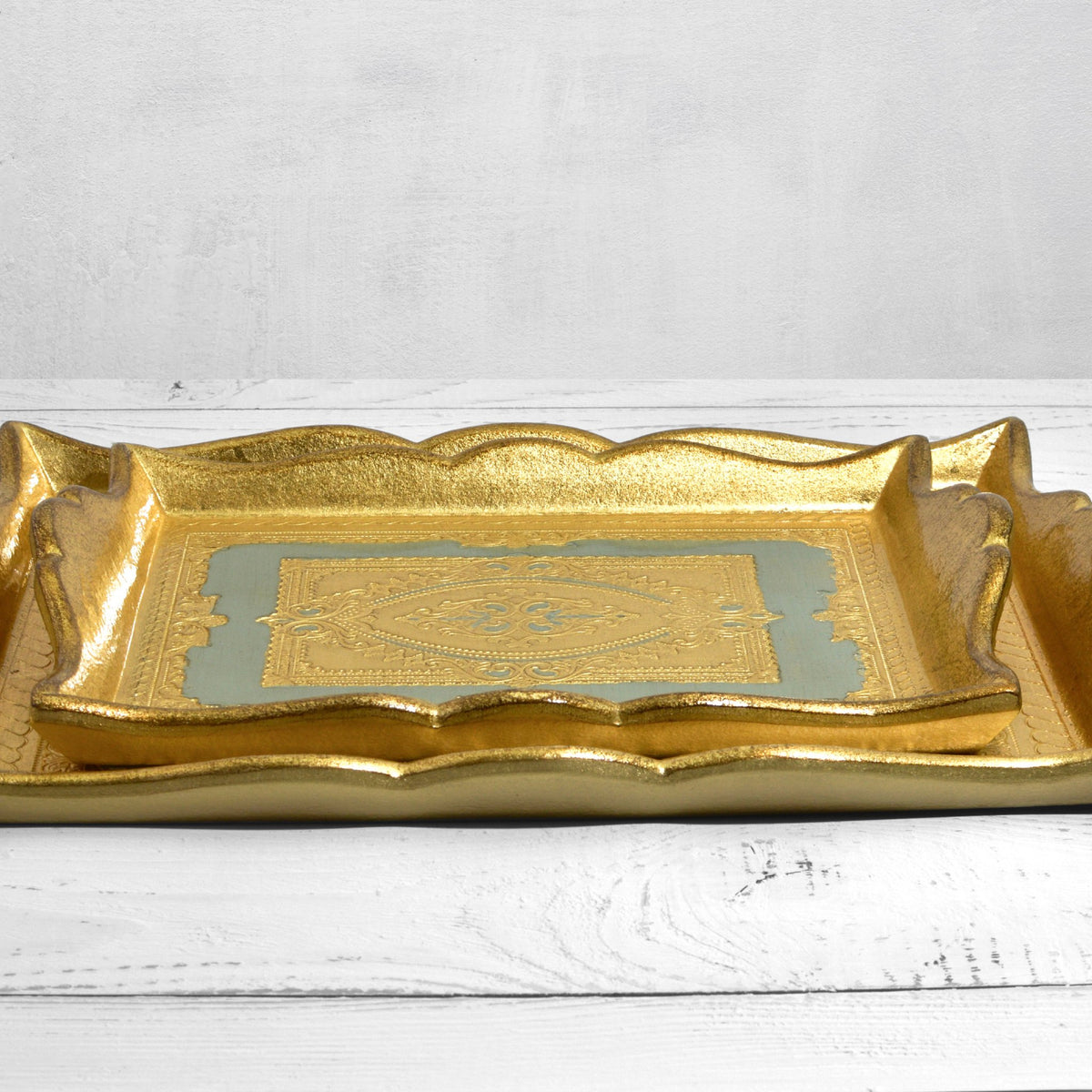 Florentine Carved Deep Sided Rectangle Tray, M or L, Made in Italy