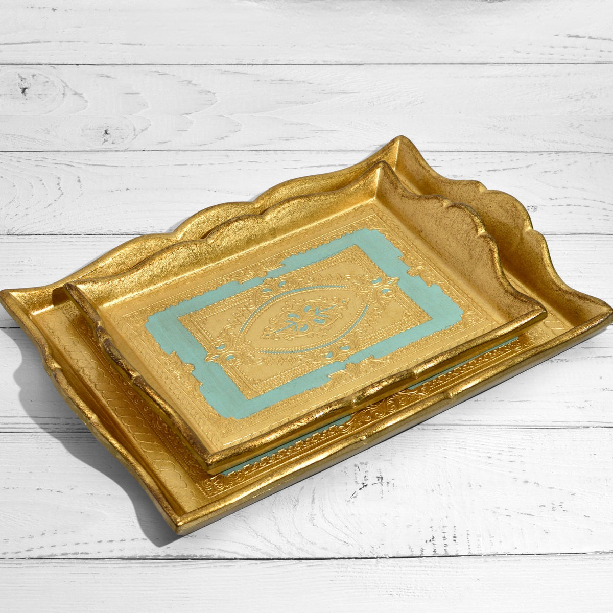 Florentine Carved Deep Sided Rectangle Tray, M or L, Made in Italy