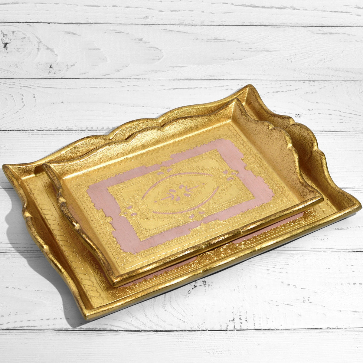 Florentine Carved Deep Sided Rectangle Tray, M or L, Made in Italy