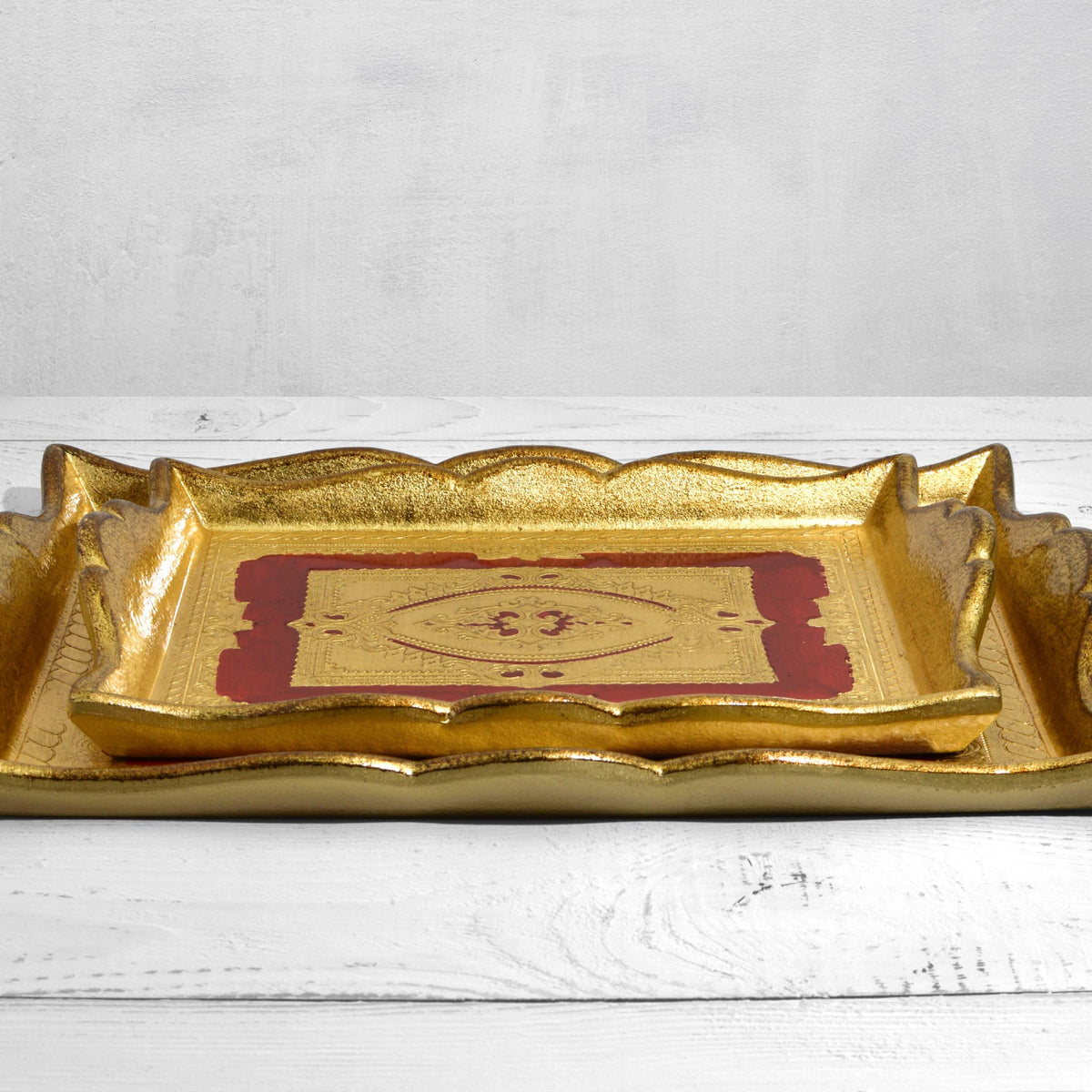 Florentine Carved Deep Sided Rectangle Tray, M or L, Made in Italy