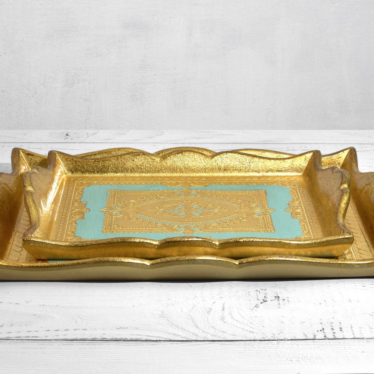 Florentine Carved Deep Sided Rectangle Tray, M or L, Made in Italy