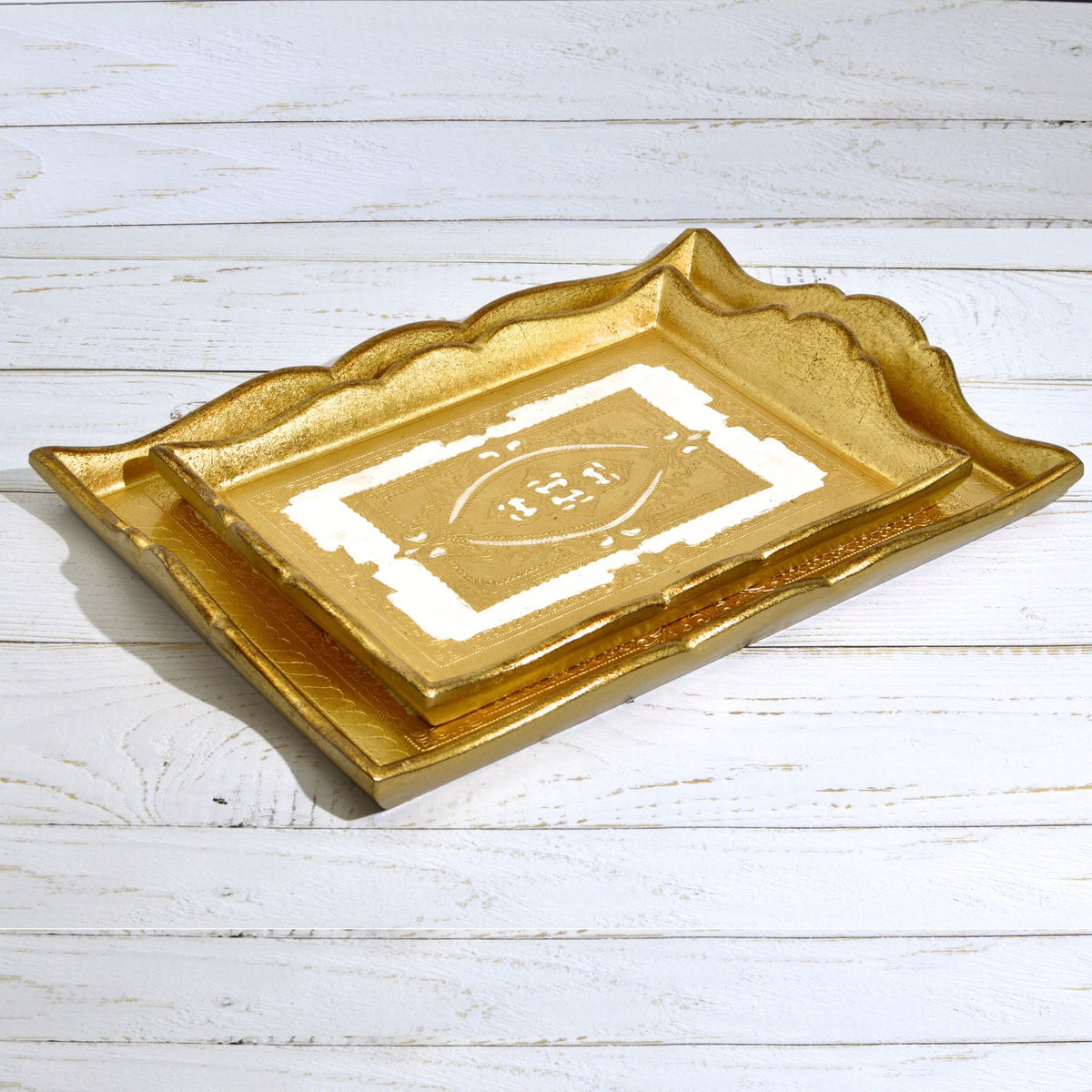 Florentine Carved Deep Sided Rectangle Tray, M or L, Made in Italy