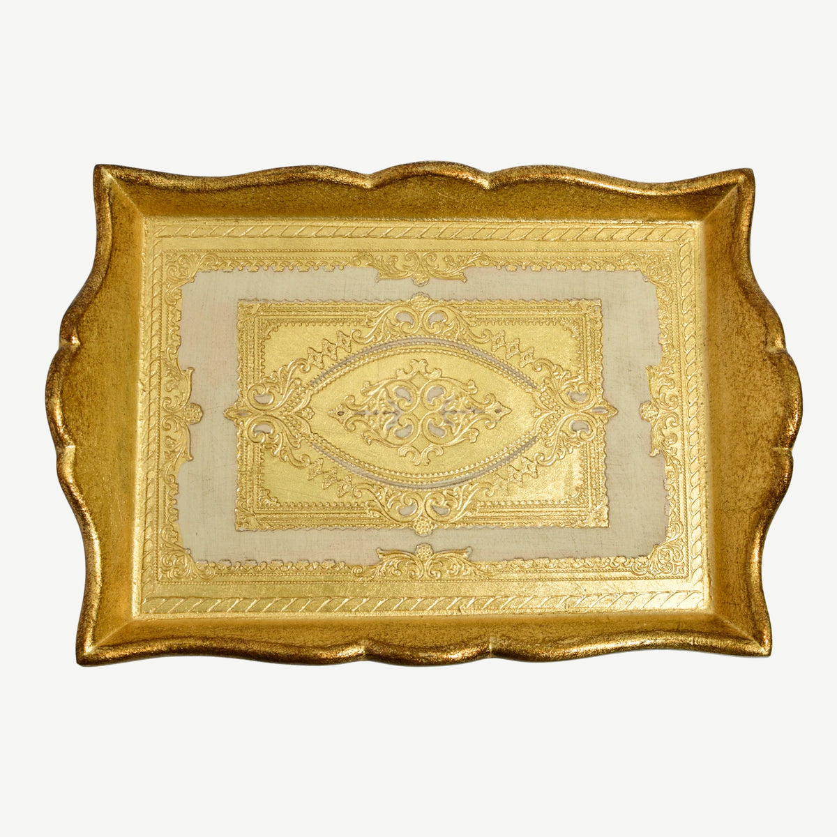 Florentine Carved Deep Sided Rectangle Tray, M or L, Made in Italy