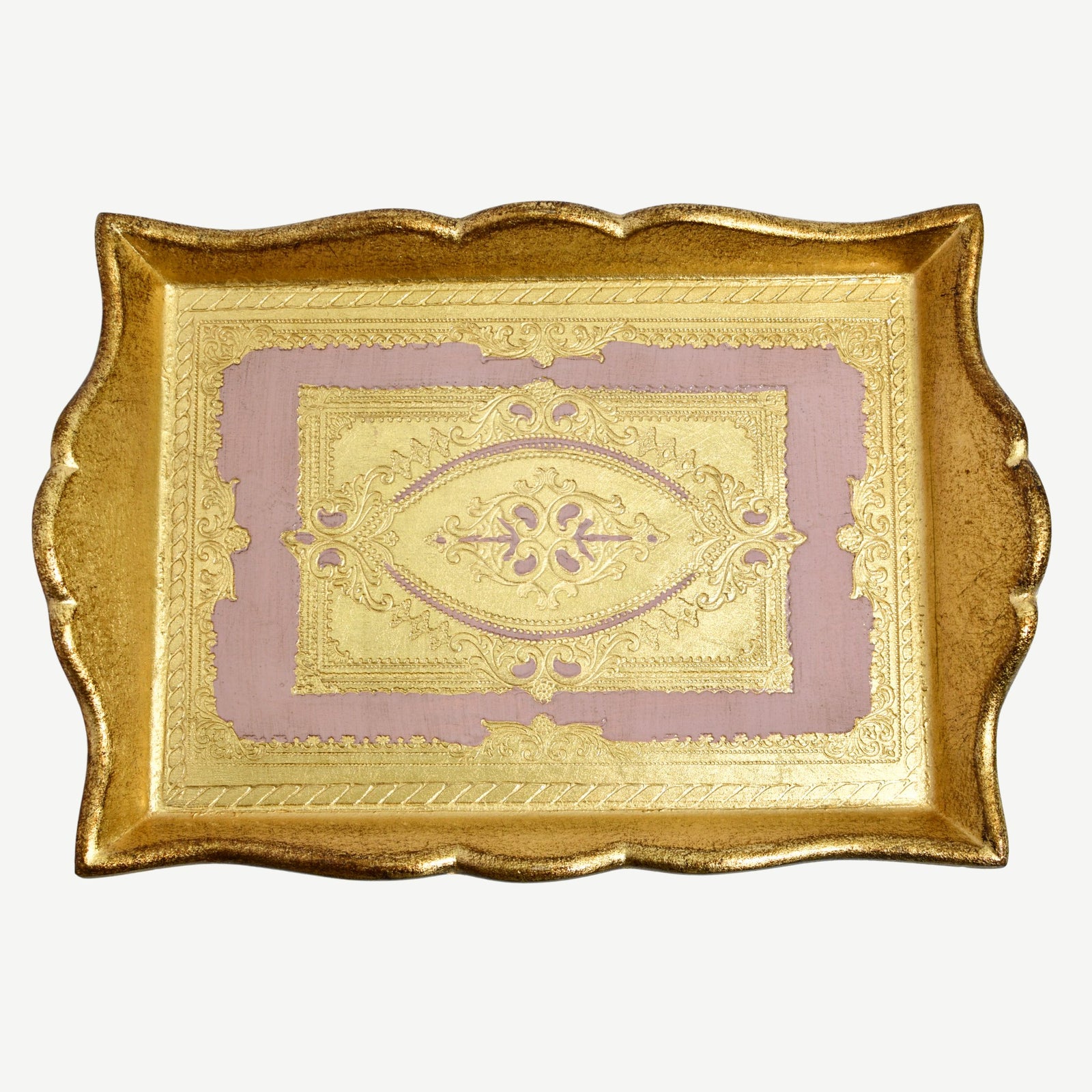 Decorative Florentine carved deep-sided rectangle tray by My Italian Decor, featuring intricate Italian craftsmanship and design.