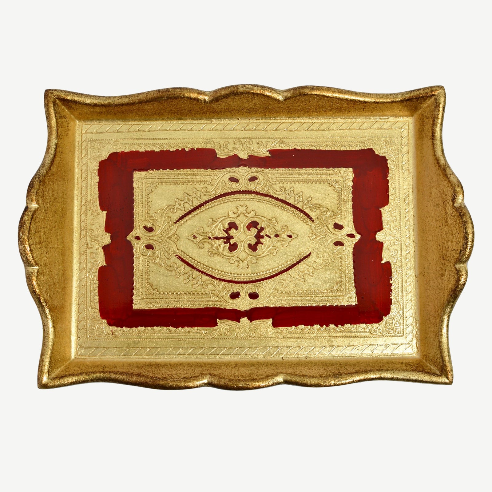 Decorative Florentine carved deep-sided rectangle tray by My Italian Decor, featuring intricate Italian craftsmanship and design.