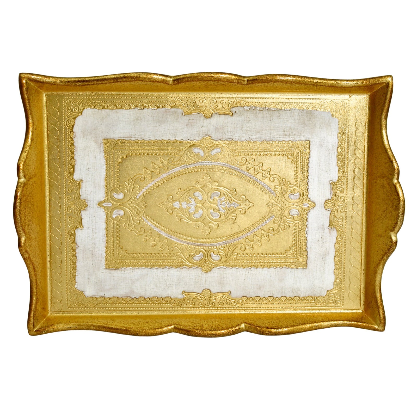 Decorative Florentine carved deep-sided rectangle tray by My Italian Decor, featuring intricate Italian craftsmanship and design.