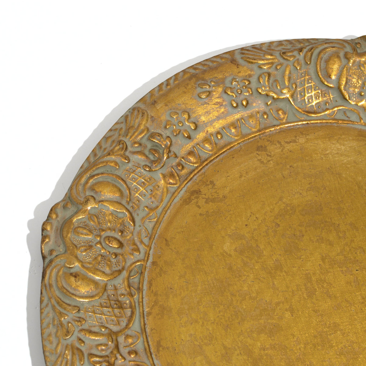 Florentine Carved Wood Charger/Tray Gold Distressed