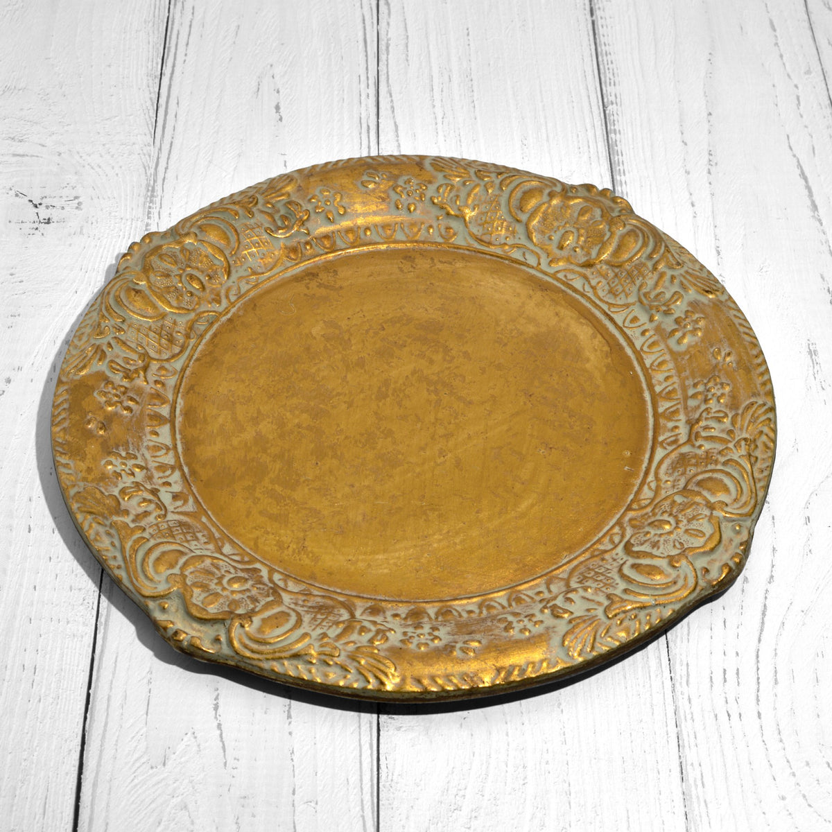 Florentine Carved Wood Charger/Tray Gold Distressed