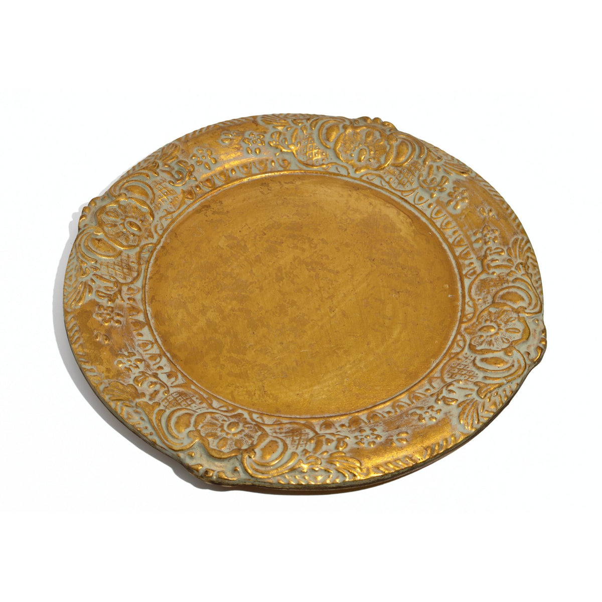 Florentine Carved Wood Charger/Tray Gold Distressed