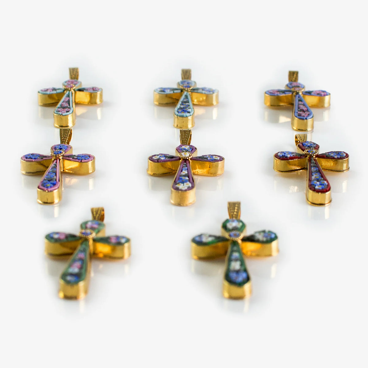 Florentine Glass Mosaic Cross Pendant, Floral Design, Made In Italy - My Italian Decor