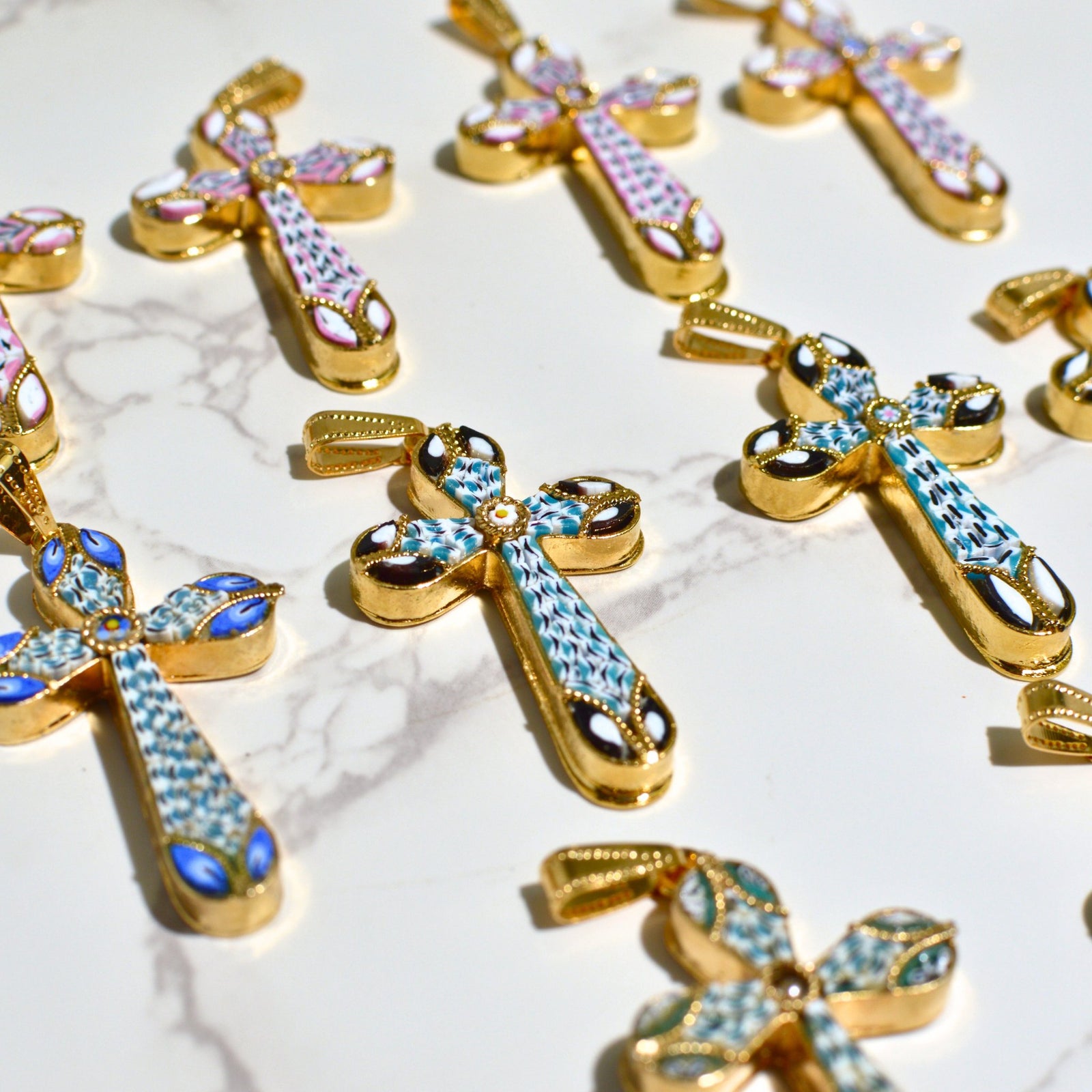 Florentine Mosaic Cross Pendant, Millefiori Glass, Made In Italy - My Italian Decor