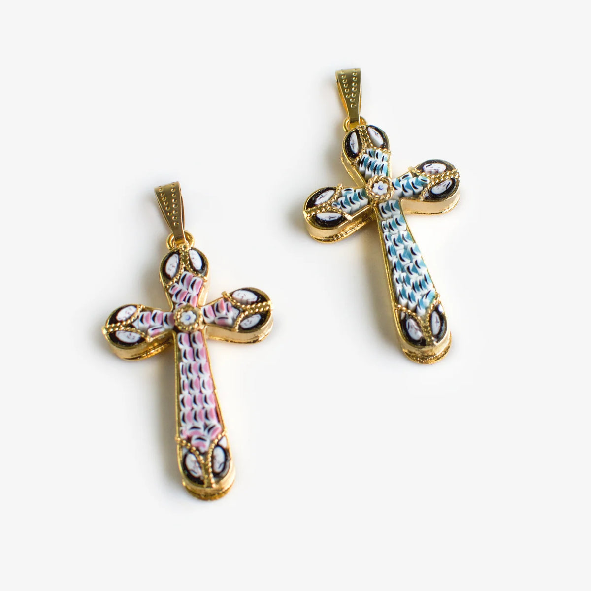 Florentine Mosaic Cross Pendant, Millefiori Glass, Made In Italy - My Italian Decor