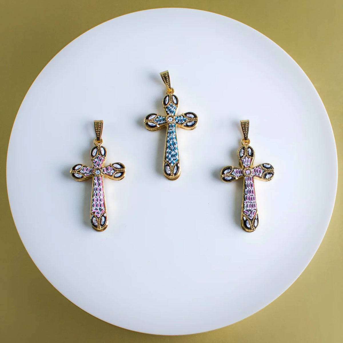 Florentine Mosaic Cross Pendant, Millefiori Glass, Made In Italy - My Italian Decor