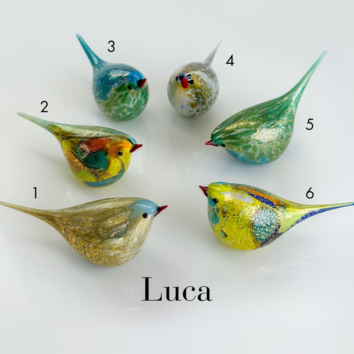 Murano Blown Glass Luca Blue & Green Chirpie Bird Figurine