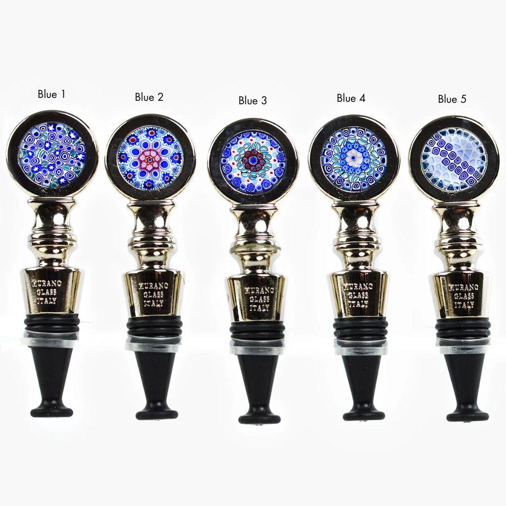 Millefiori metal wine stopper from My Italian Decor, made in Italy, with colorful decorative glass design for preserving wine bottles