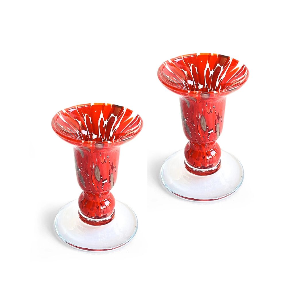 Set of 2 Candlestick Holders - Red and Avventurina