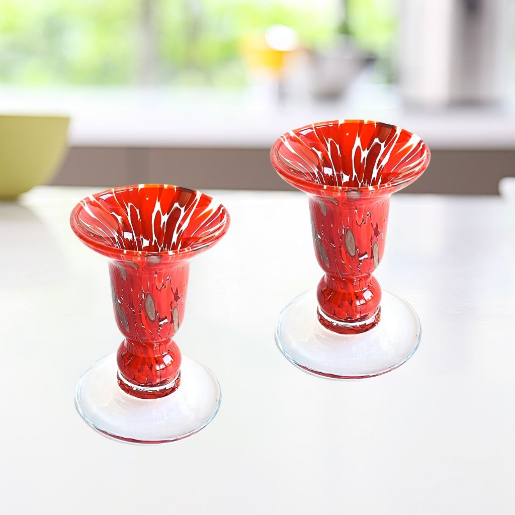 Set of 2 Candlestick Holders - Red and Avventurina