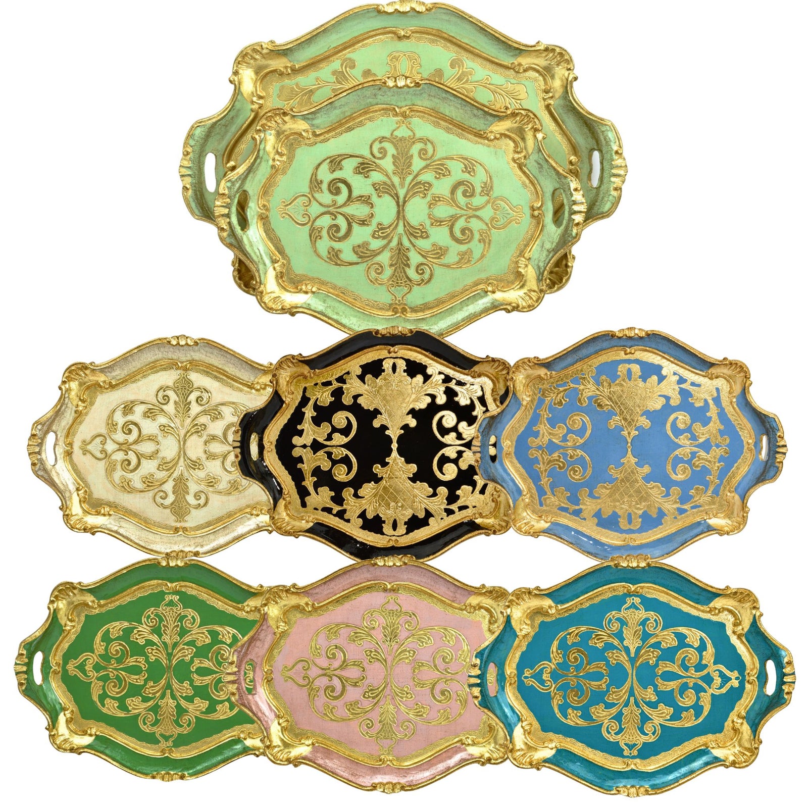 Florentine Carved Oval Scalloped Wood Tray with Handles - My Italian Decor