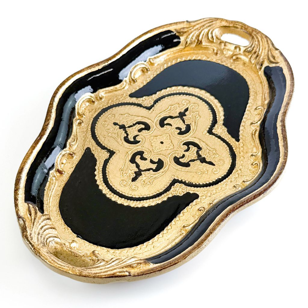 Florentine Wood Oval Small Tray with handles