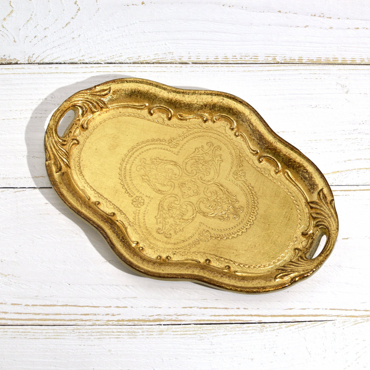 Florentine Wood Oval Small Tray with handles