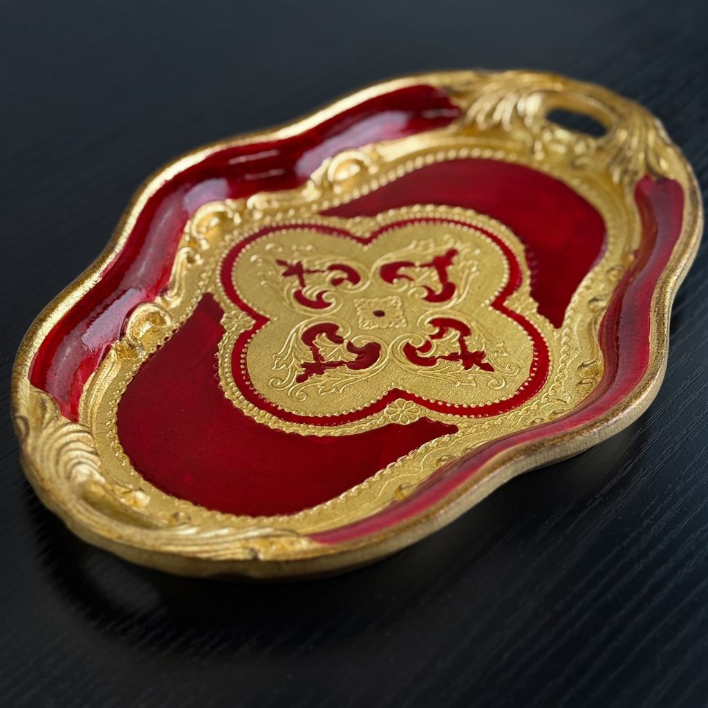 Florentine Wood Oval Small Tray with handles