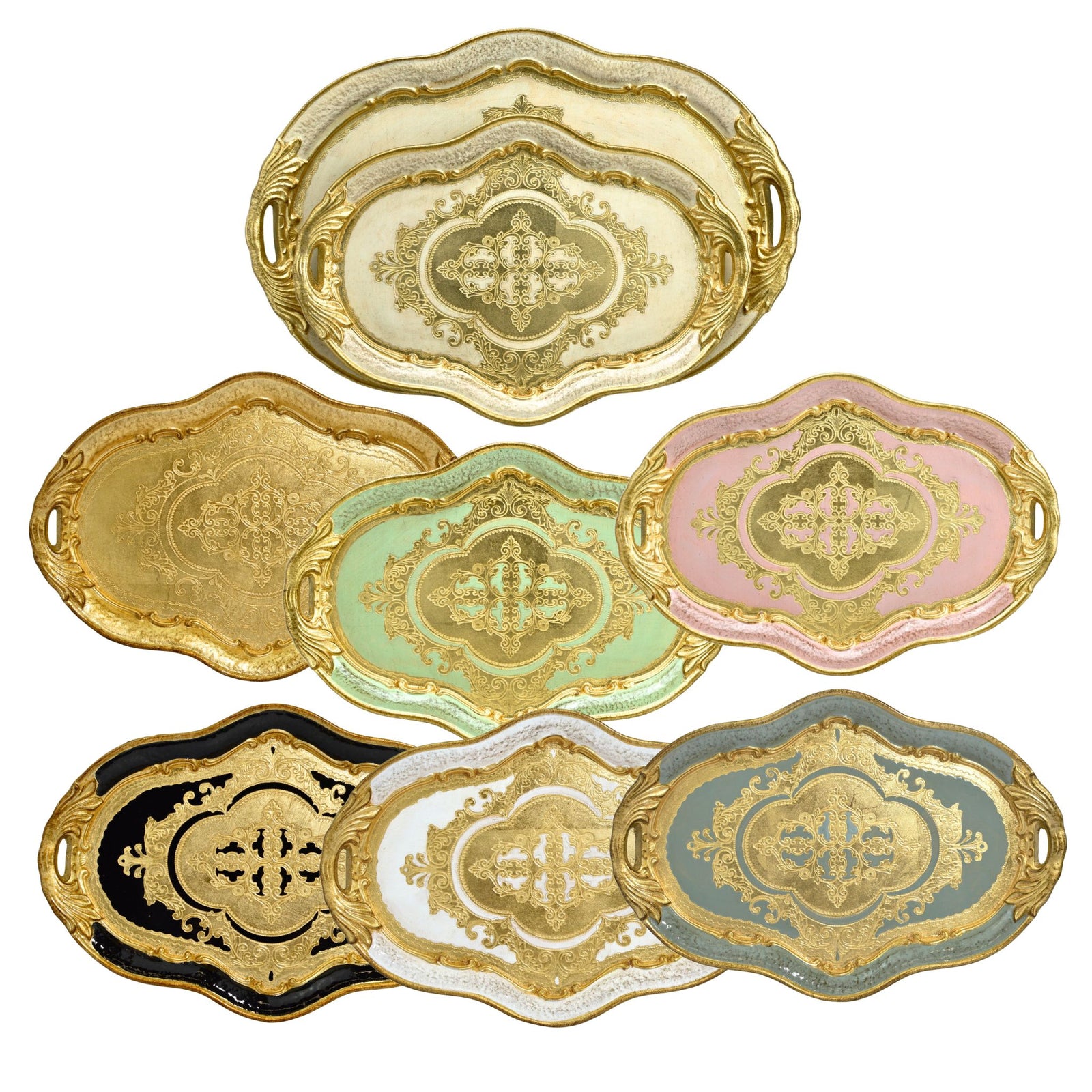 Florentine Wood Oval Tray with handles, L or M, Made in Italy - My Italian Decor