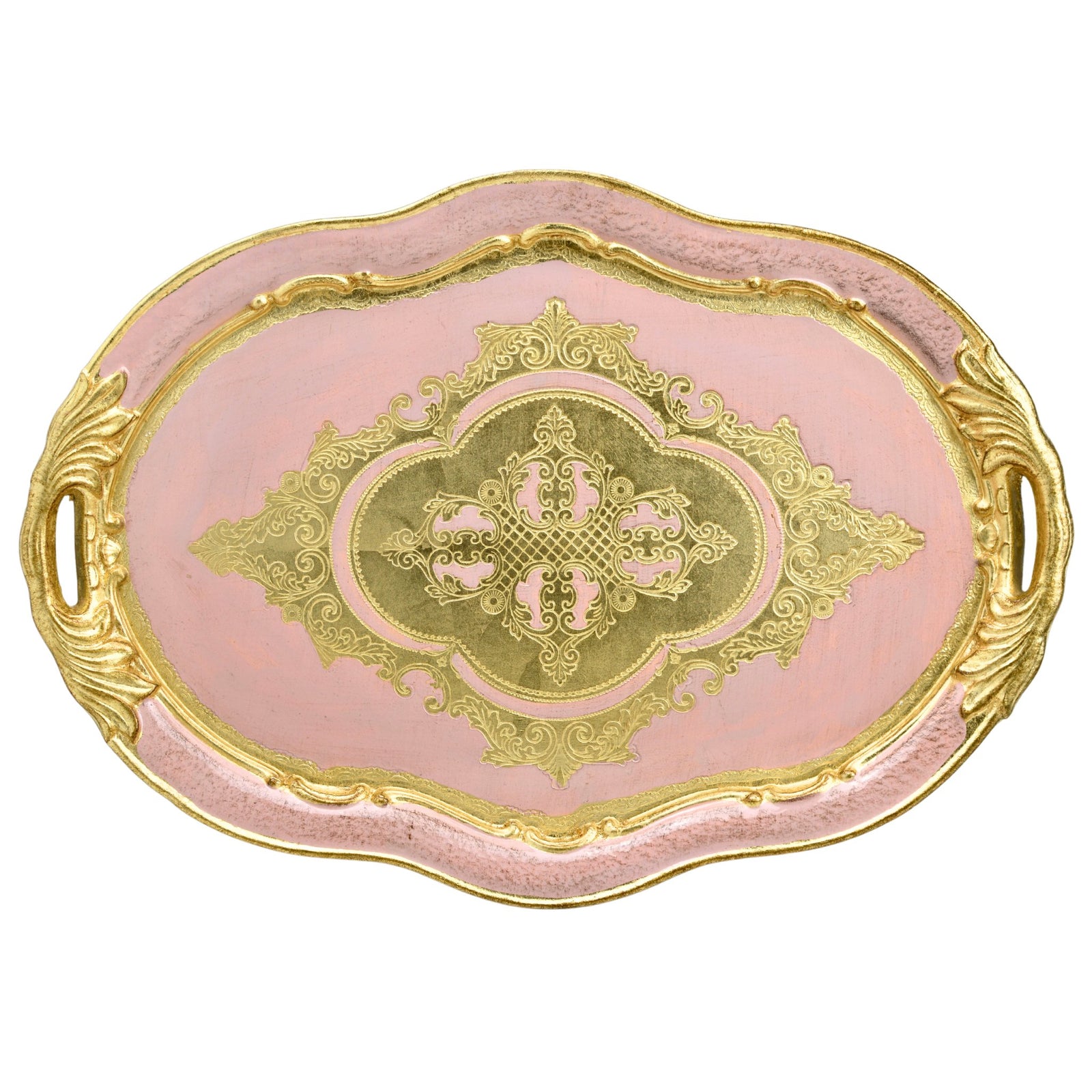 Decorative Florentine wood oval tray with handles, available in L or M, crafted in Italy by My Italian Decor
