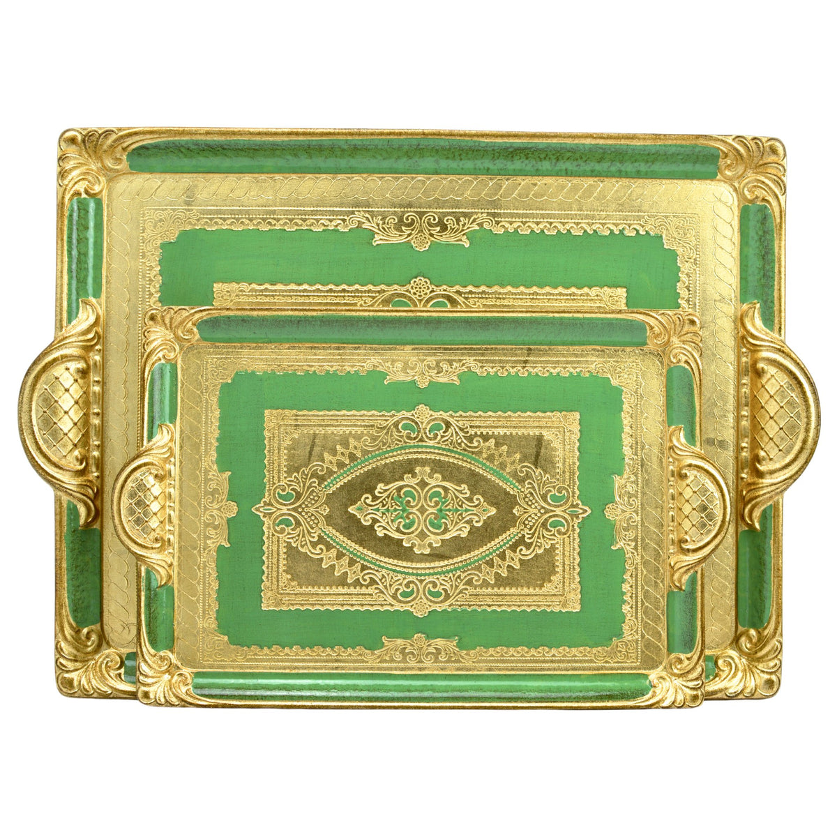 Florentine Carved Rectangle Tray with Handles, M or L, Made in Italy