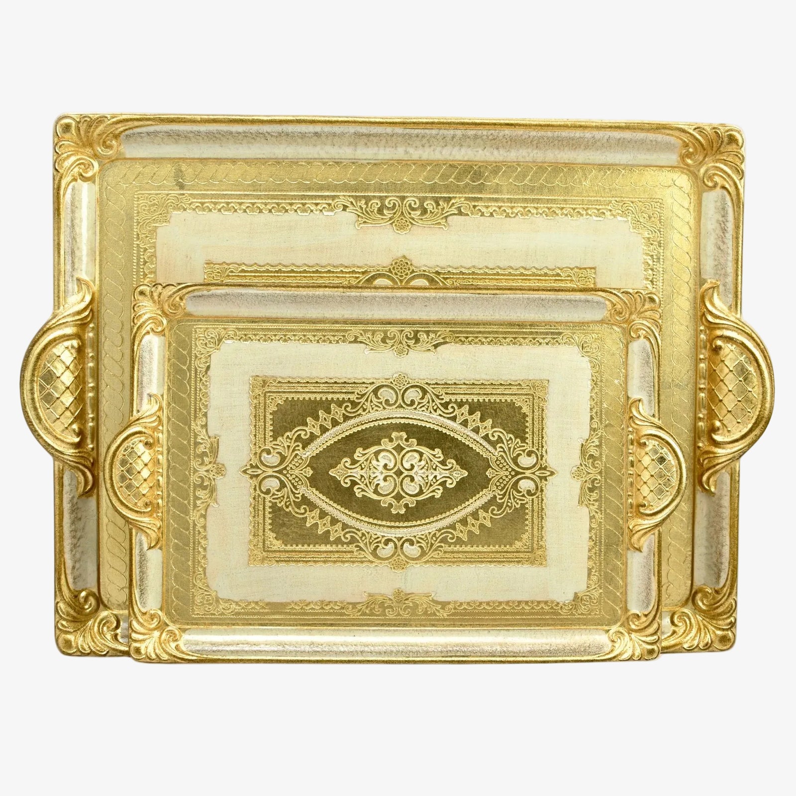 Decorative Florentine carved rectangle tray with handles in multiple colors, made in Italy, by My Italian Decor.