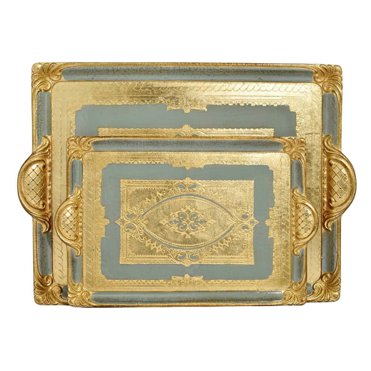 Florentine Carved Rectangle Tray with Handles, M or L, Made in Italy